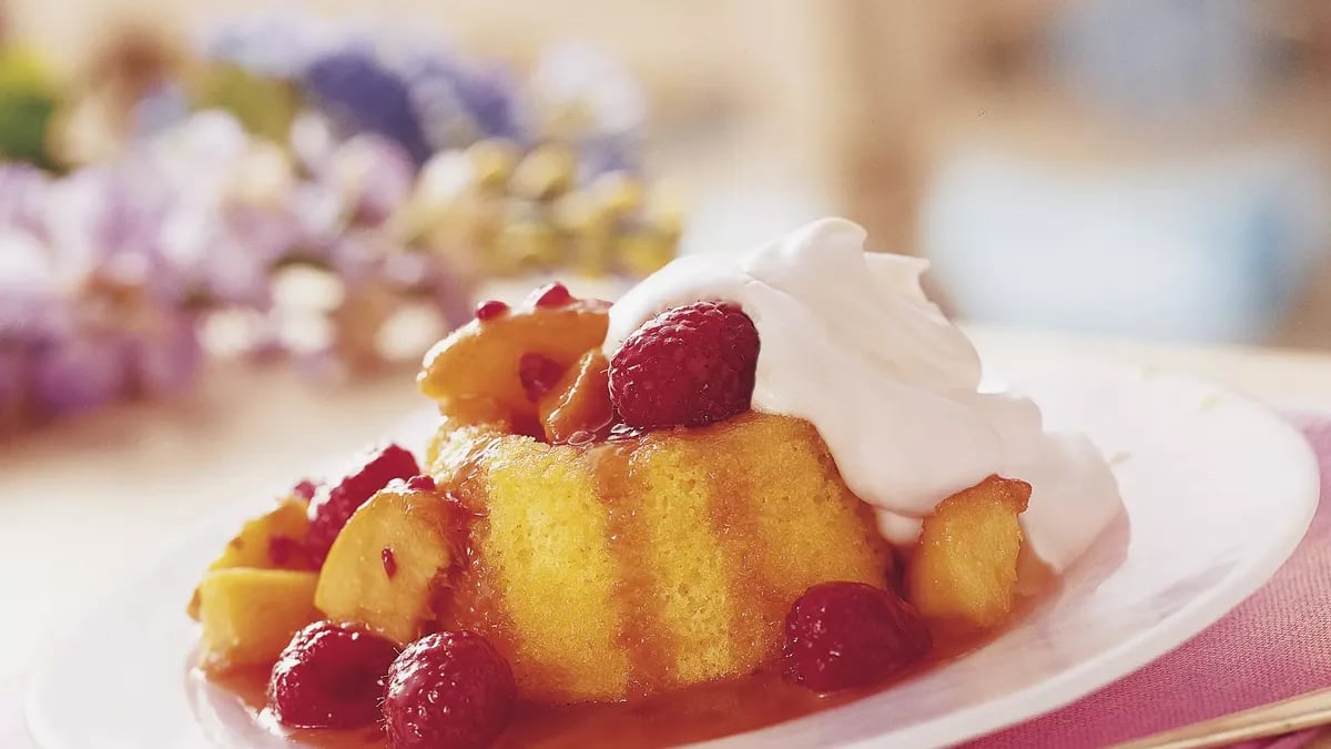 Caramelized Peach and Raspberry Shortcakes