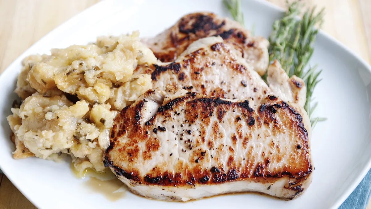 Beer Brined Pork Chops with Roasted Apples