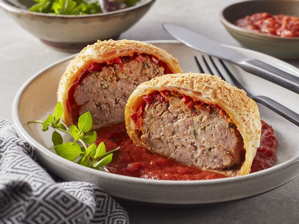 Meatball Wellington with Calabrian Chiles and Marinara