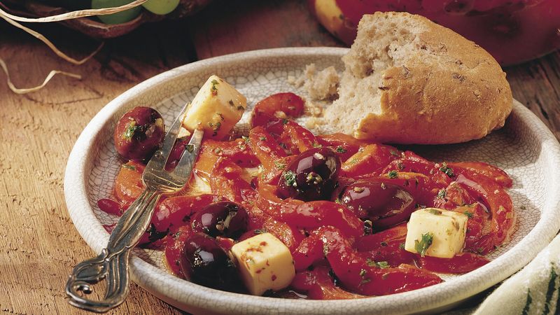 Marinated Roasted Peppers, Olives and Cheese