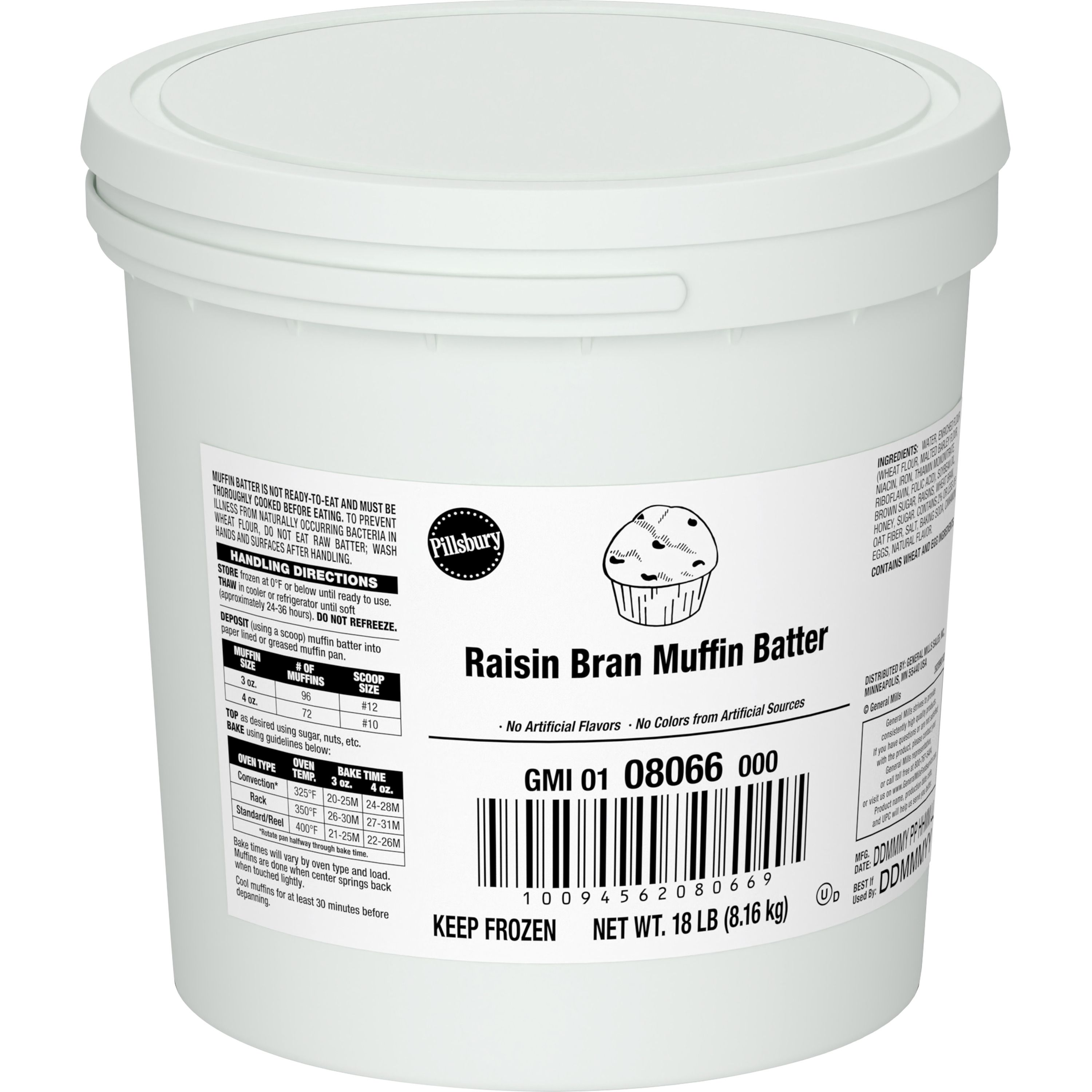 Case - Left Front 3D Pillsbury Frozen Muffin Batter Pail Raisin Bran 1/18 LB