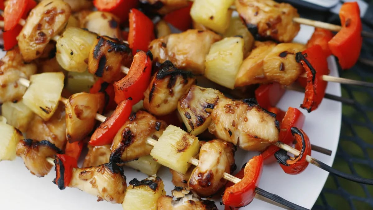 Teriyaki Chicken, Pineapple and Red Pepper Kabobs