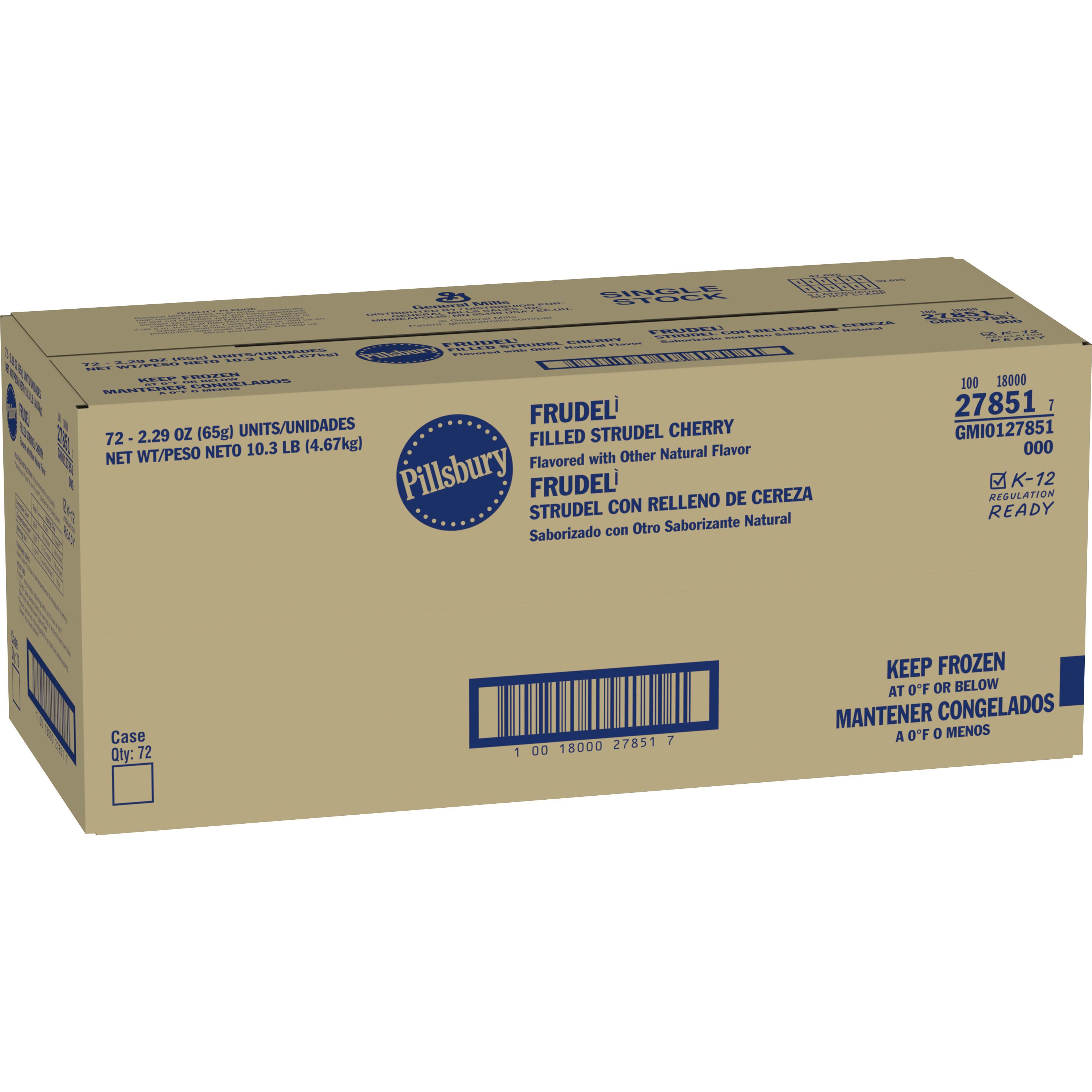 Case - Left Front 3D Pillsbury Frozen Meals Frudel Single Serve Pouch Cherry 72/2.29 OZ