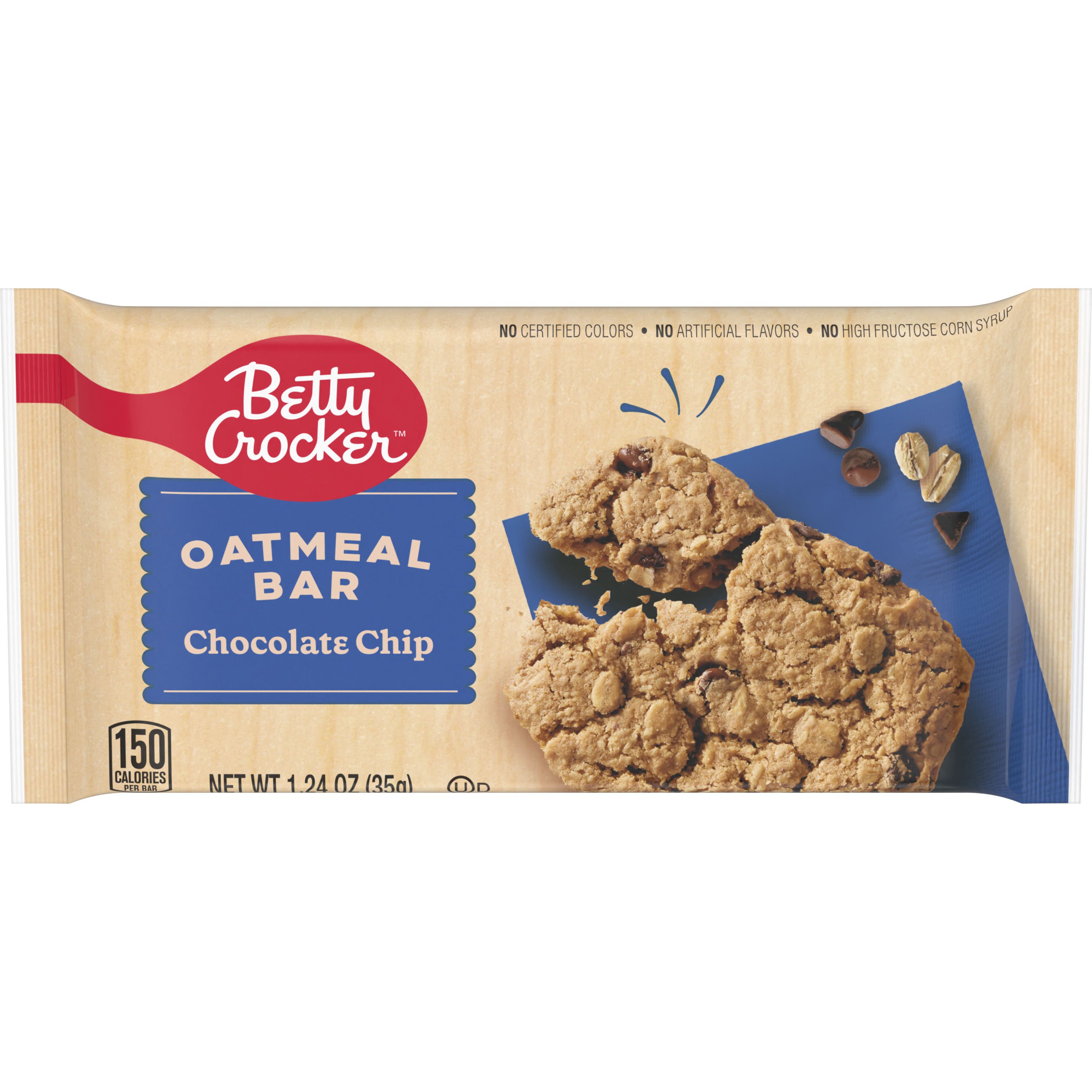 Front - 3D Betty Crocker Oatmeal Bar Single Serve Pouch Chocolate Chip 144/1.24 OZ