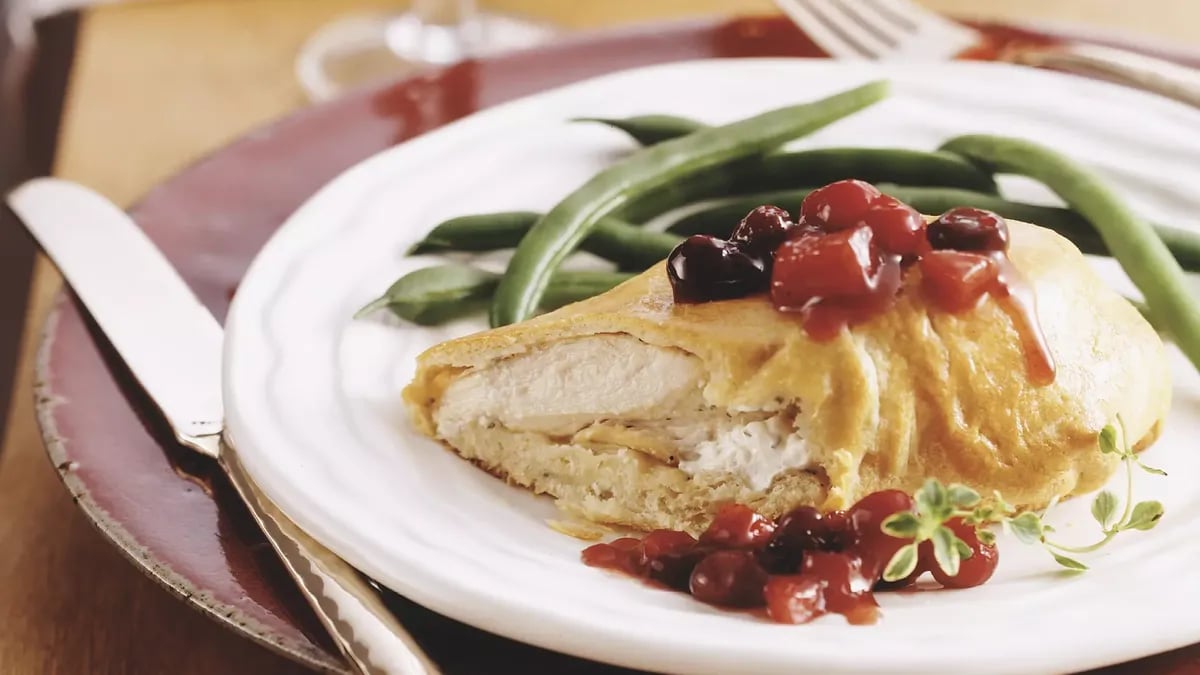 Crescent-Bundled Chicken with Cranberry Chutney