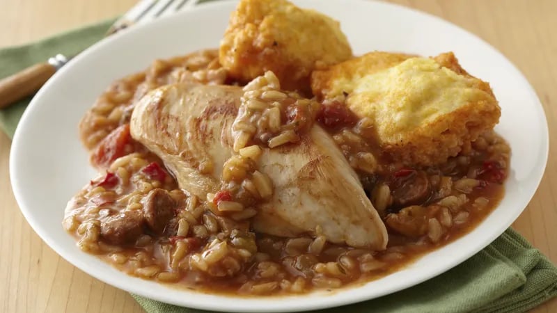 Chicken and Sausage Gumbo with Corn Dumplings