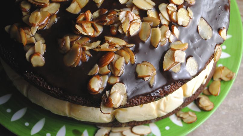 Chocolate Ice Cream Cake with Candied Almonds