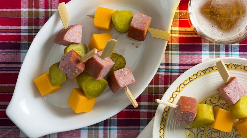 Salami, Cheese and Pickle Kabobs