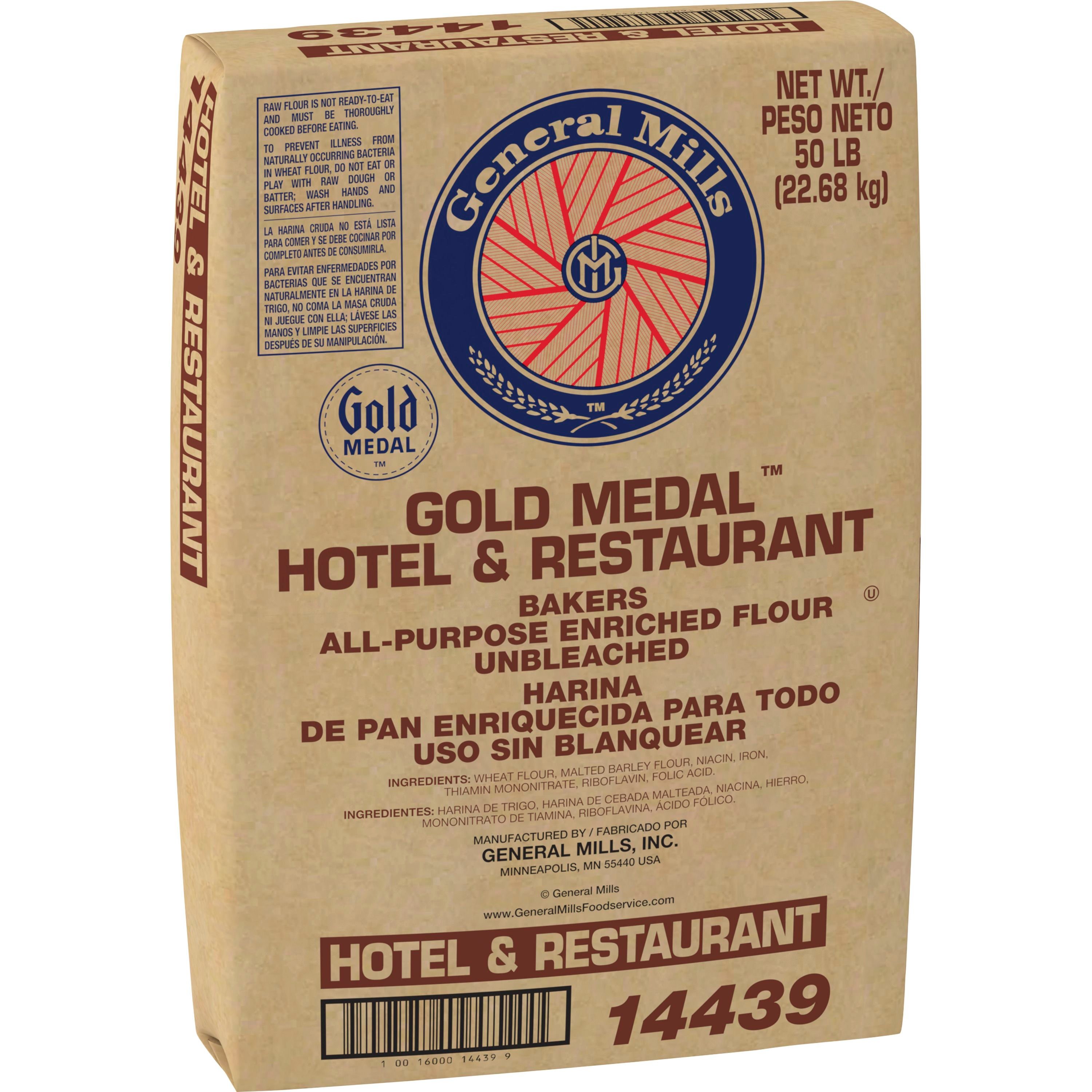 Case - Left Front 3D Gold Medal(TM) Hotel & Restaurant Bakers All-Purpose Flour Enriched Unbleached 50 lb