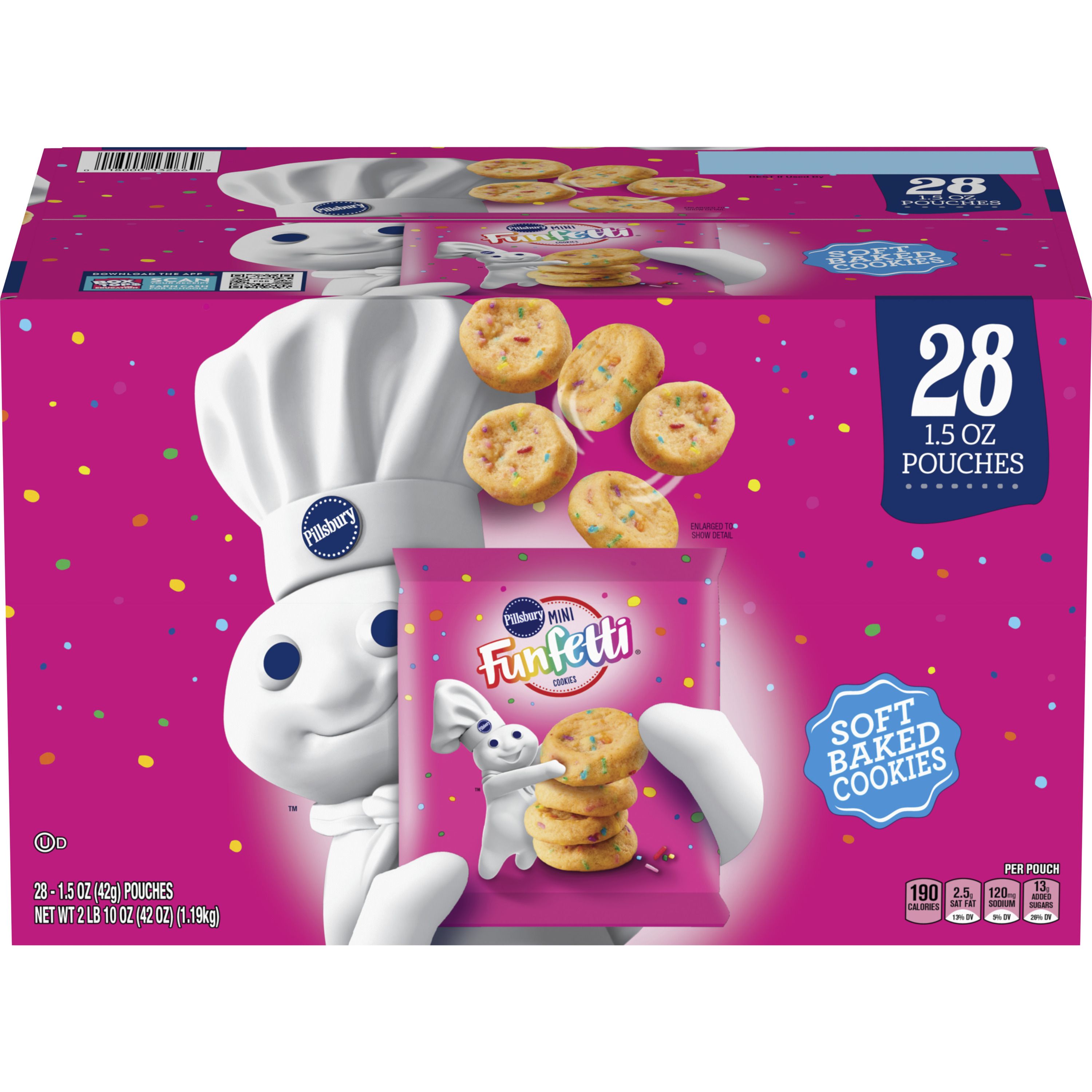 Pillsbury Mini Soft Baked Cookies, Funfetti, Snack Bags, 28 ct - Front