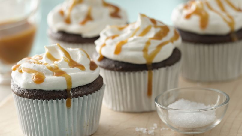 Salted Caramel-Topped Chocolate Cupcakes