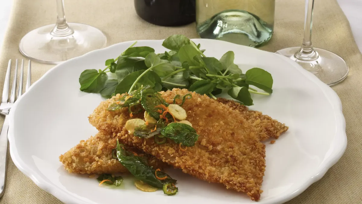 Panko Crusted Petrale Sole with Basil, Garlic and Orange