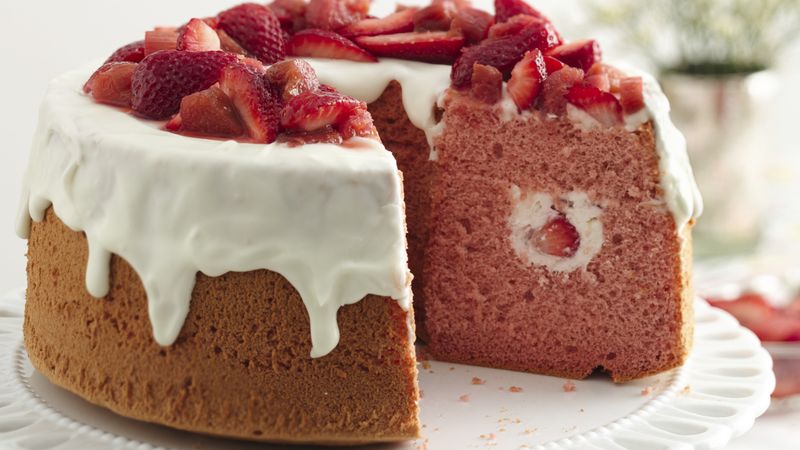 Strawberry Rhubarb Chiffon Cake