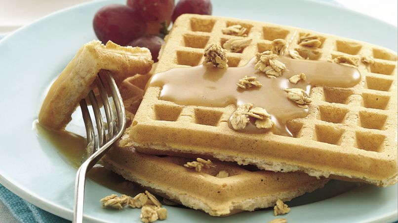 Whole Wheat Waffles with Honey-Peanut Butter Drizzle