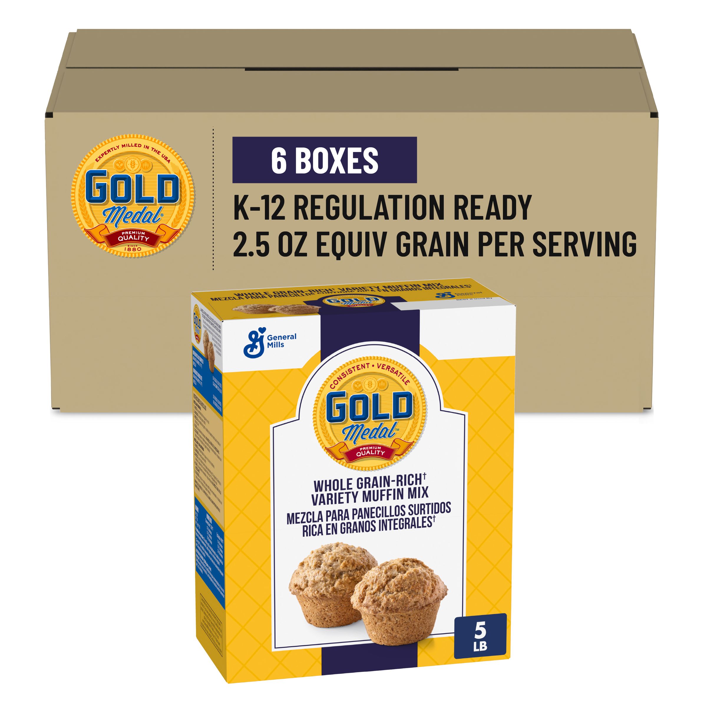  Case Optimized Hero Gold Medal Muffin Mix Box Whole Grain-Rich Variety 6/5 LB