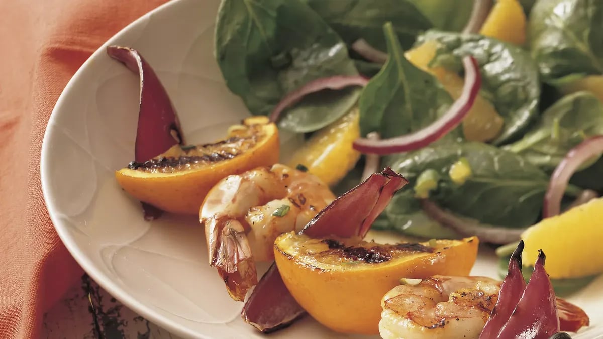 Grilled Shrimp Kabobs with Orange Spinach Salad