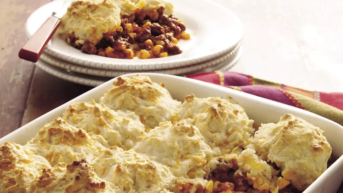 Taco Beef Bake with Cheddar Biscuit Topping