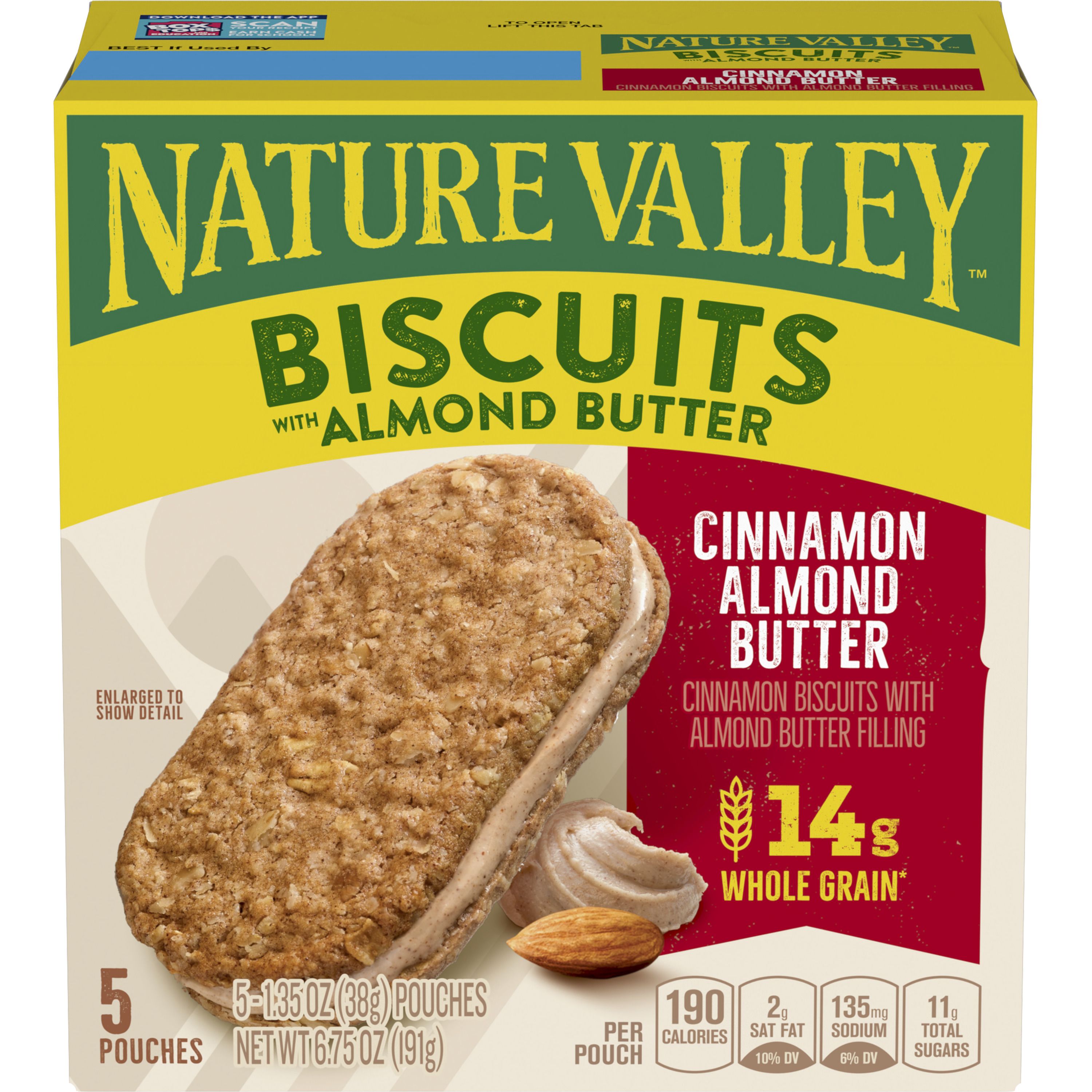 Front - 3D Nature Valley(TM) Biscuits, Almond Butter, (5ct) 1.35oz