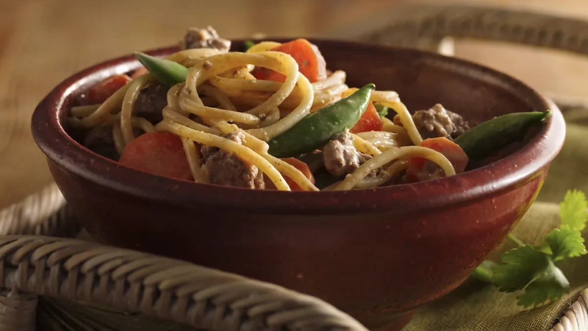 Thai Peanut Noodle and Beef Skillet