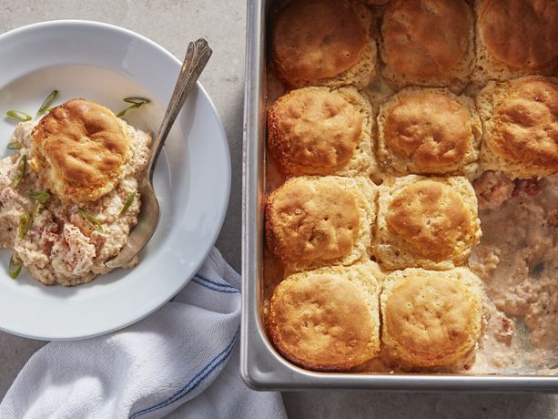 Shrimp and Grits Cornbread Biscuit Pot Pie