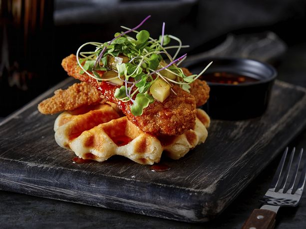 Spicy Chicken and Biscuit Waffles