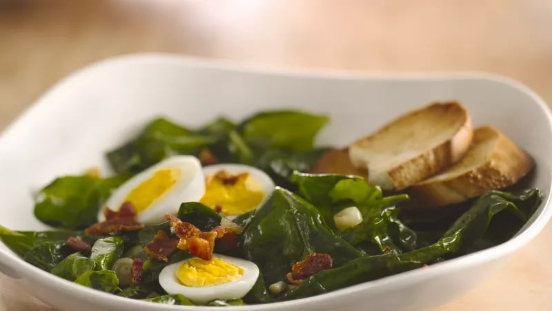Spinach Bacon Salad with Hard Cooked Eggs