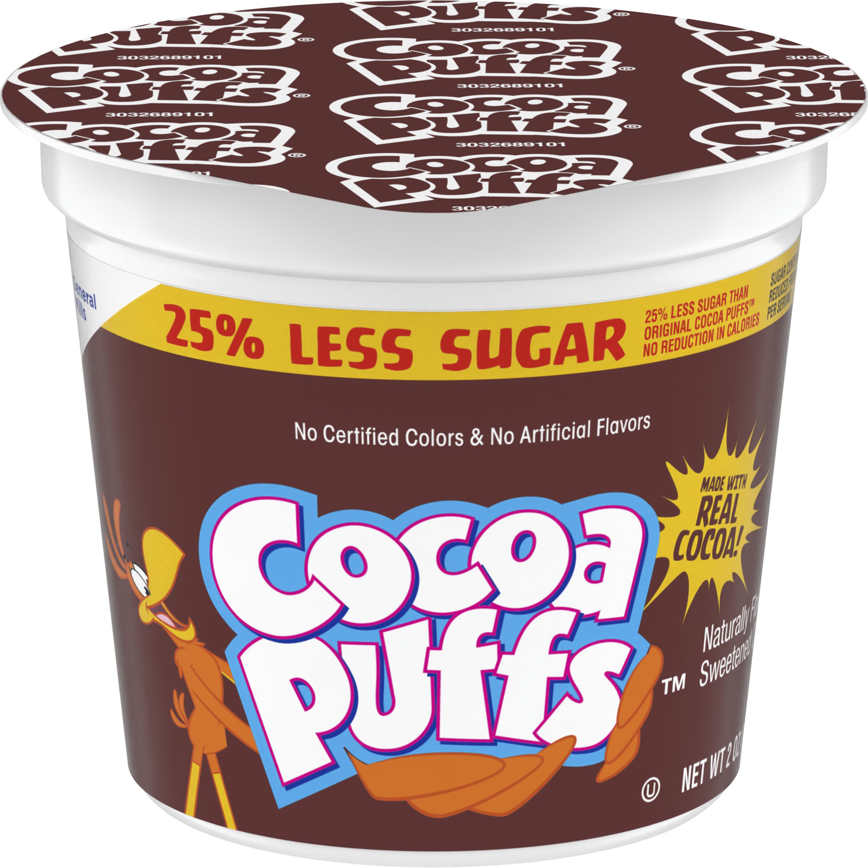 Front - 3D Cocoa Puffs Cereal Single Serve Cup 25% Less Sugar 60/2 OZ