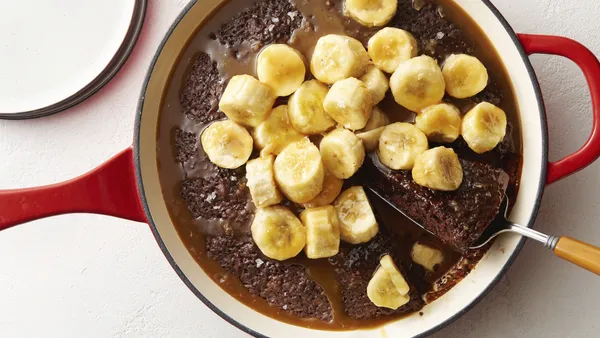 Salted Caramel-Chocolate Banana Skillet Brownie