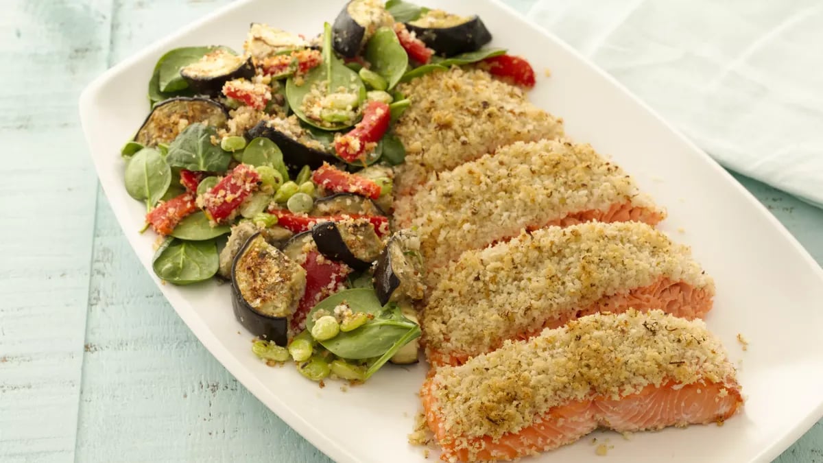 Mediterranean Breaded Salmon with Vegetables