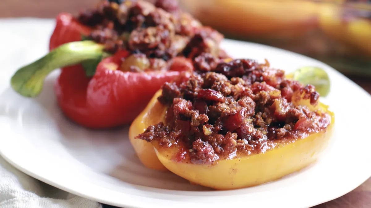 Cuban Picadillo-Stuffed Red Bell Peppers