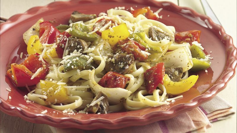 Linguine with Roasted Vegetables and Pesto