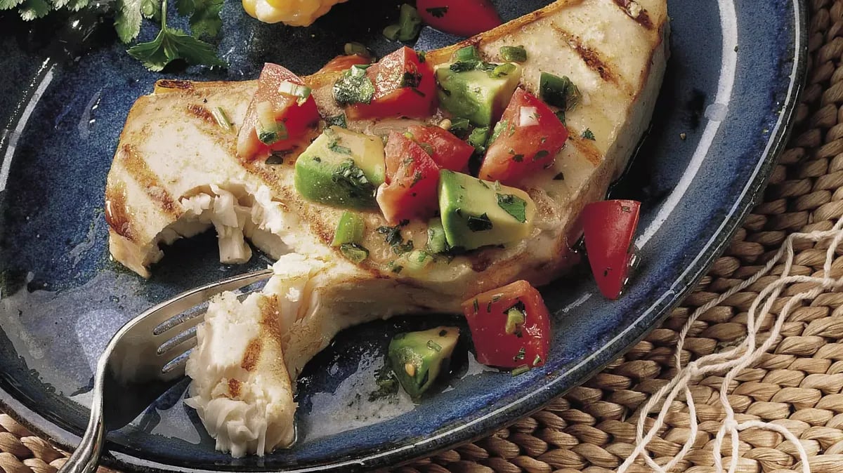 Grilled Halibut with Tomato-Avocado Salsa