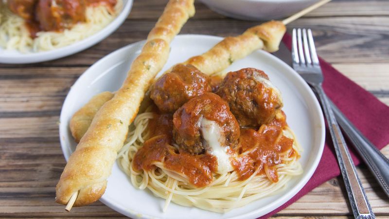 Cheesy Slow-Cooker Meatballs and Twisted Garlic Bread