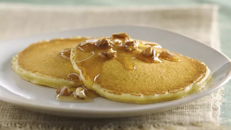 Corn Bread Pancakes with Butter-Pecan Syrup