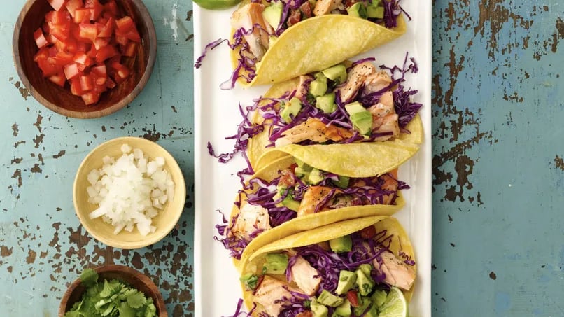 Salmon Tacos with Chunky Guacamole