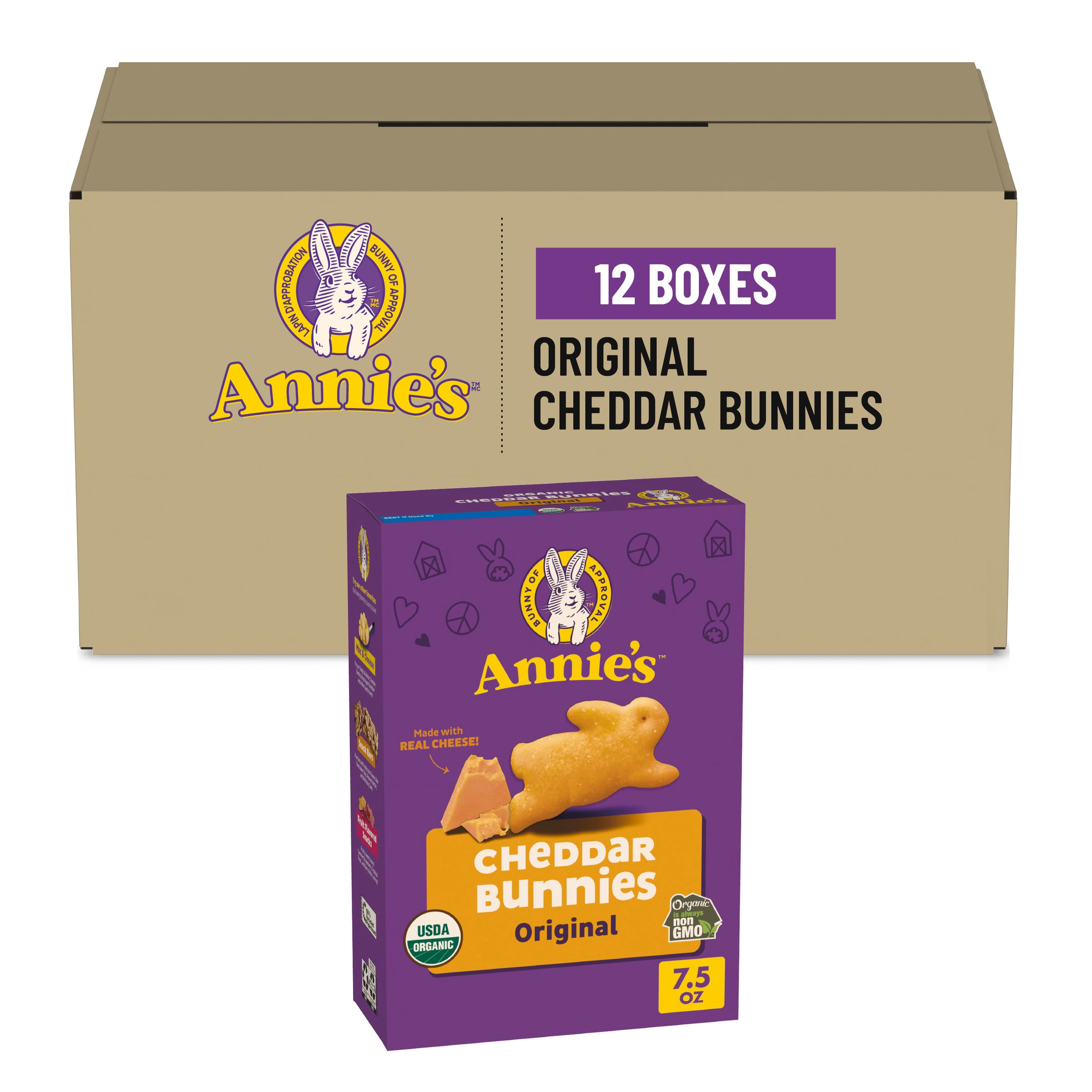  Case Optimized Hero Annie's Organic Snack Crackers Box Cheddar Bunnies 12/7.5 OZ