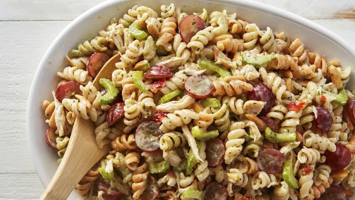 Chicken Pasta Salad with Grapes and Poppy Seed Dressing