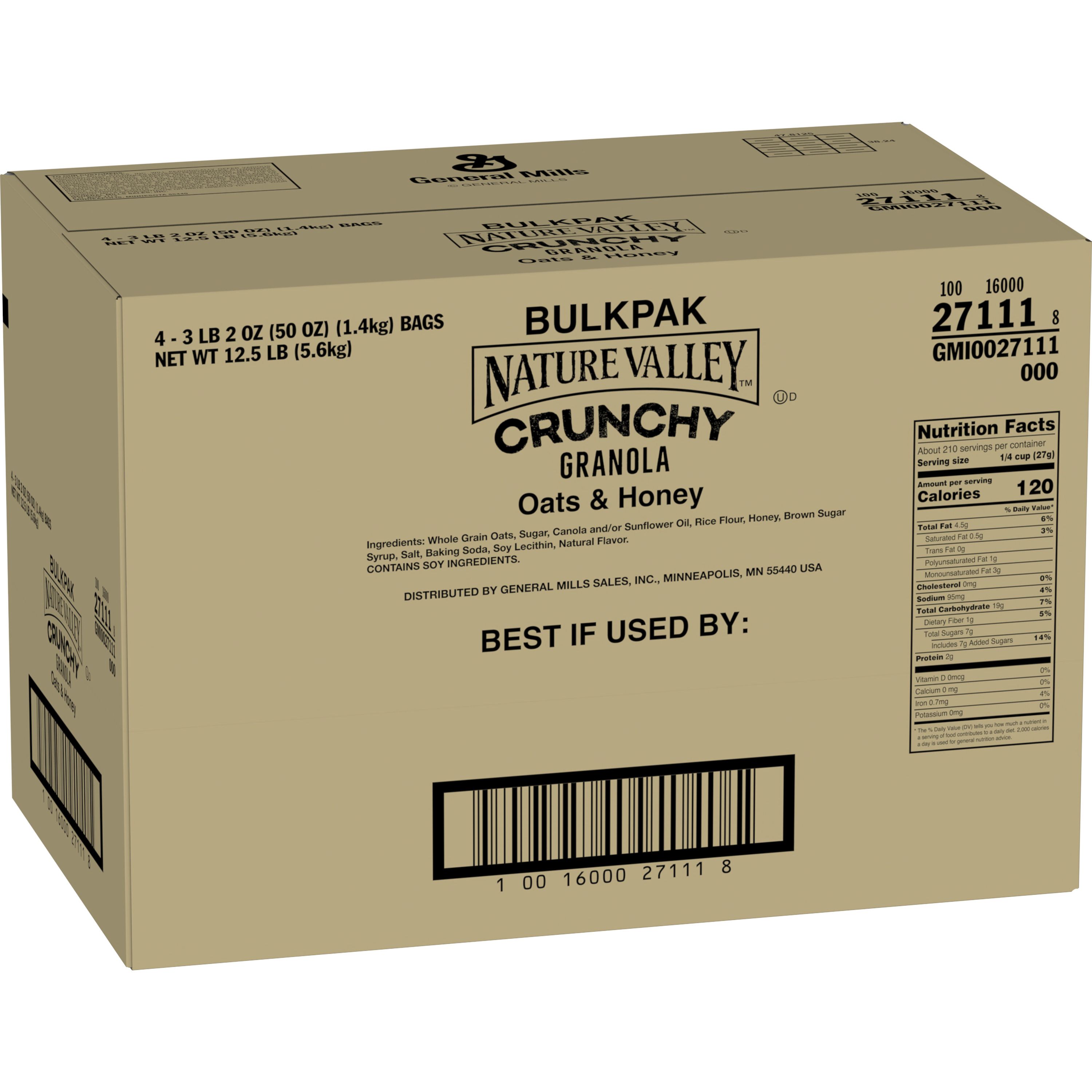 Case - Left Front 3D Nature Valley Granola Cereal Bulk Bag Oats 'n Honey 4/50 OZ