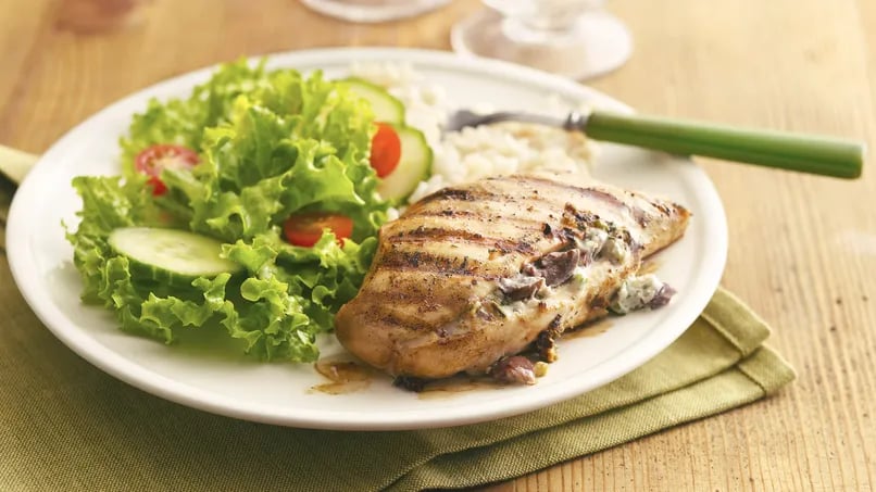 Greek Garlic and Herb-Stuffed Grilled Chicken Breasts