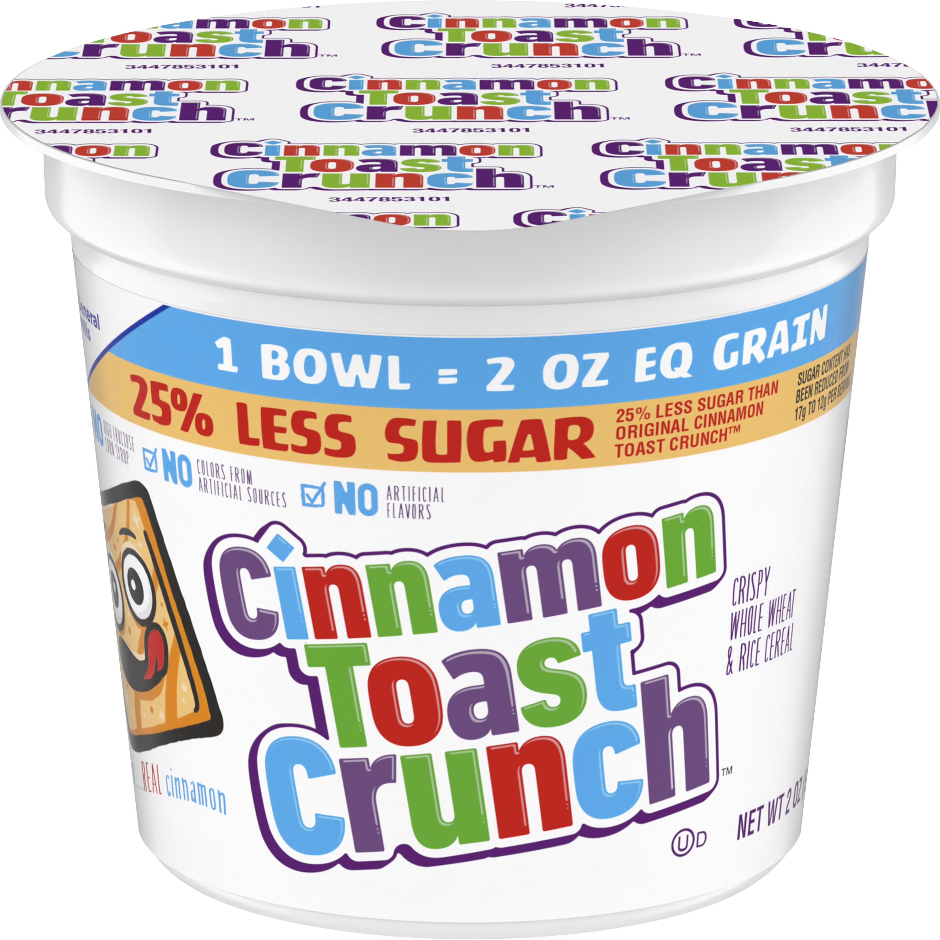 Front - 3D Cinnamon Toast Crunch Cereal Single Serve Cup 25% Less Sugar 60/2 OZ