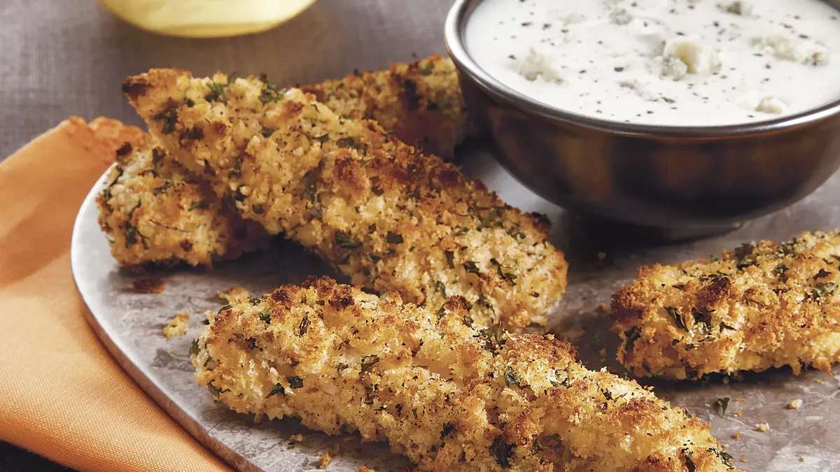 Buffalo Chicken Fingers with Blue Cheese Dressing