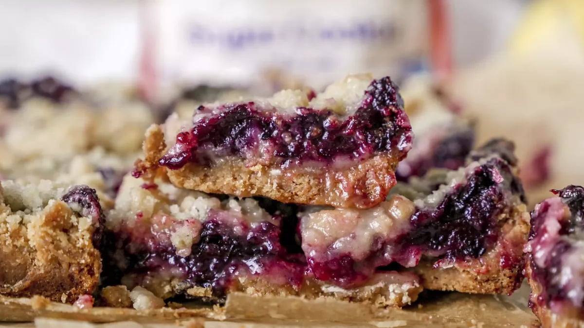 Blueberry Crumble Bars with Lemon Glaze