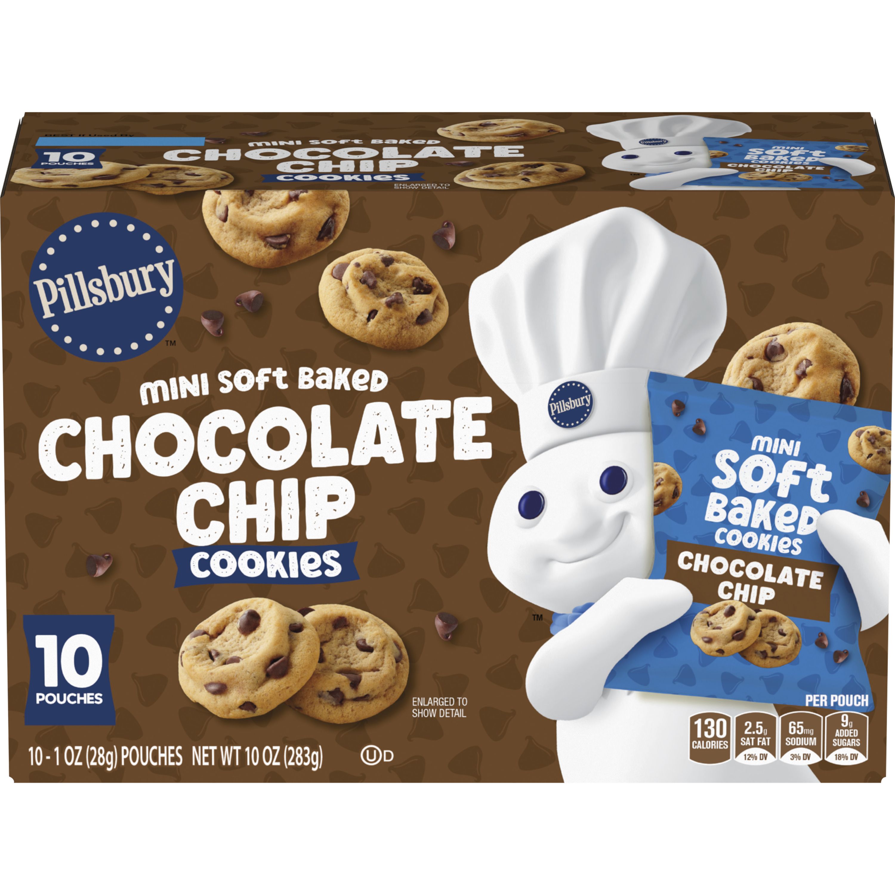 Pillsbury Mini Soft Baked Cookies, Chocolate Chip, Snack Bags, 10 Ct, 10 oz - Front