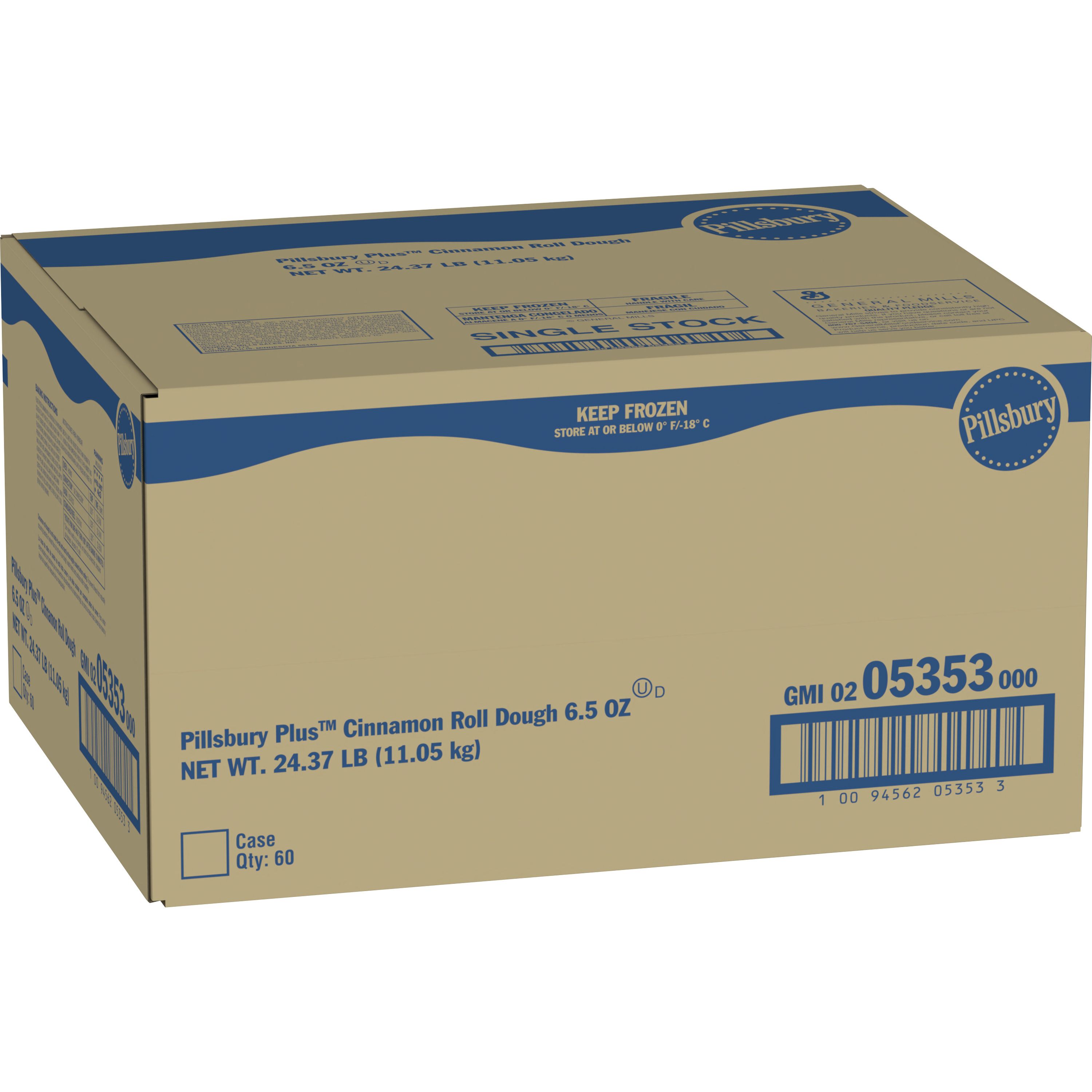 Case - Left Front 3D Pillsbury Plus Frozen Cinnamon Roll Dough 6.5 oz