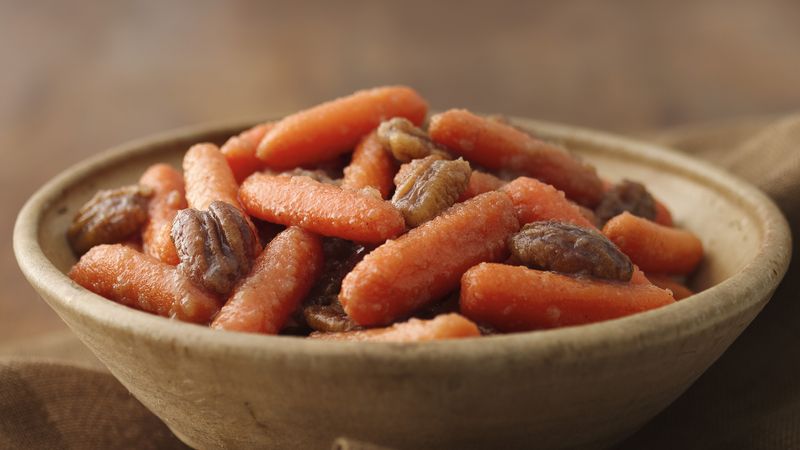 Maple and Applesauce Carrots with Candied Pecans