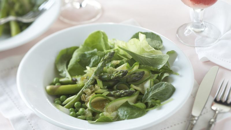 Skinny Spring Vegetable Salad Over Fresh Greens