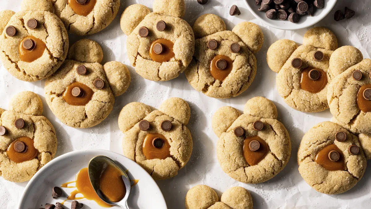 Pumpkin Spice Caramel Thumbprint Bear Cookies