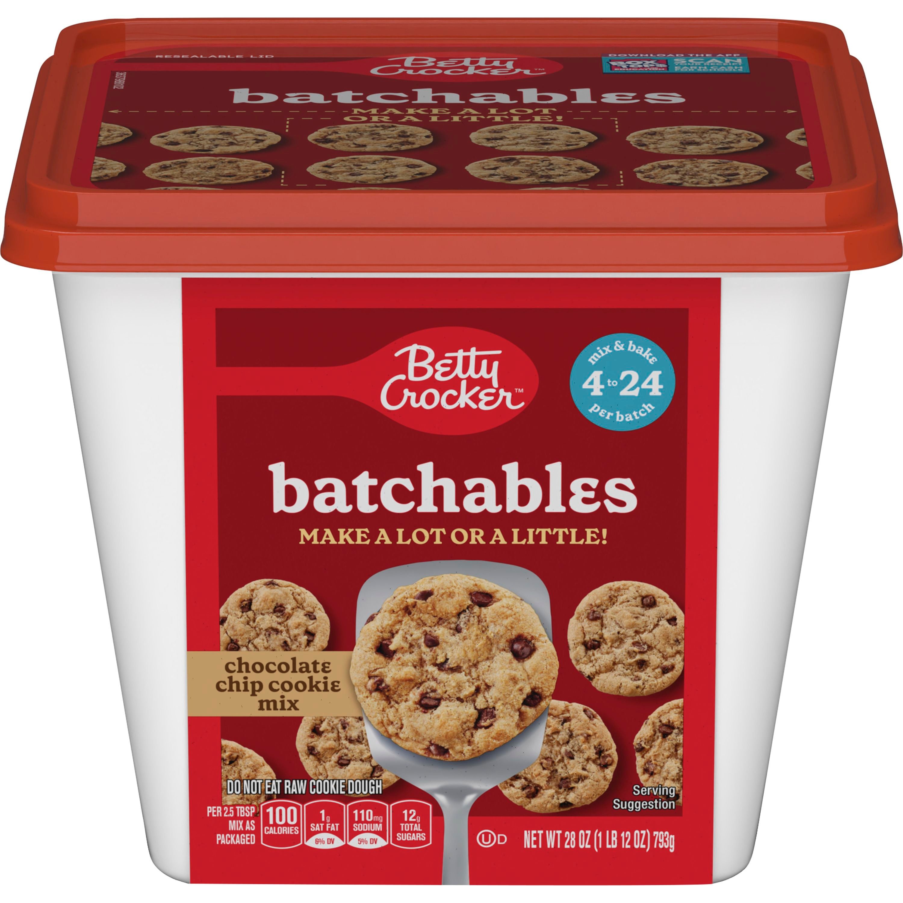 Betty Crocker Batchables Chocolate Chip Cookie Mix, Mix and Bake 4 to 24 per batch, 28 oz. - Front