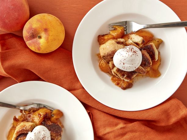 Chili Spiked Peach Cinnamon Roll Cobbler