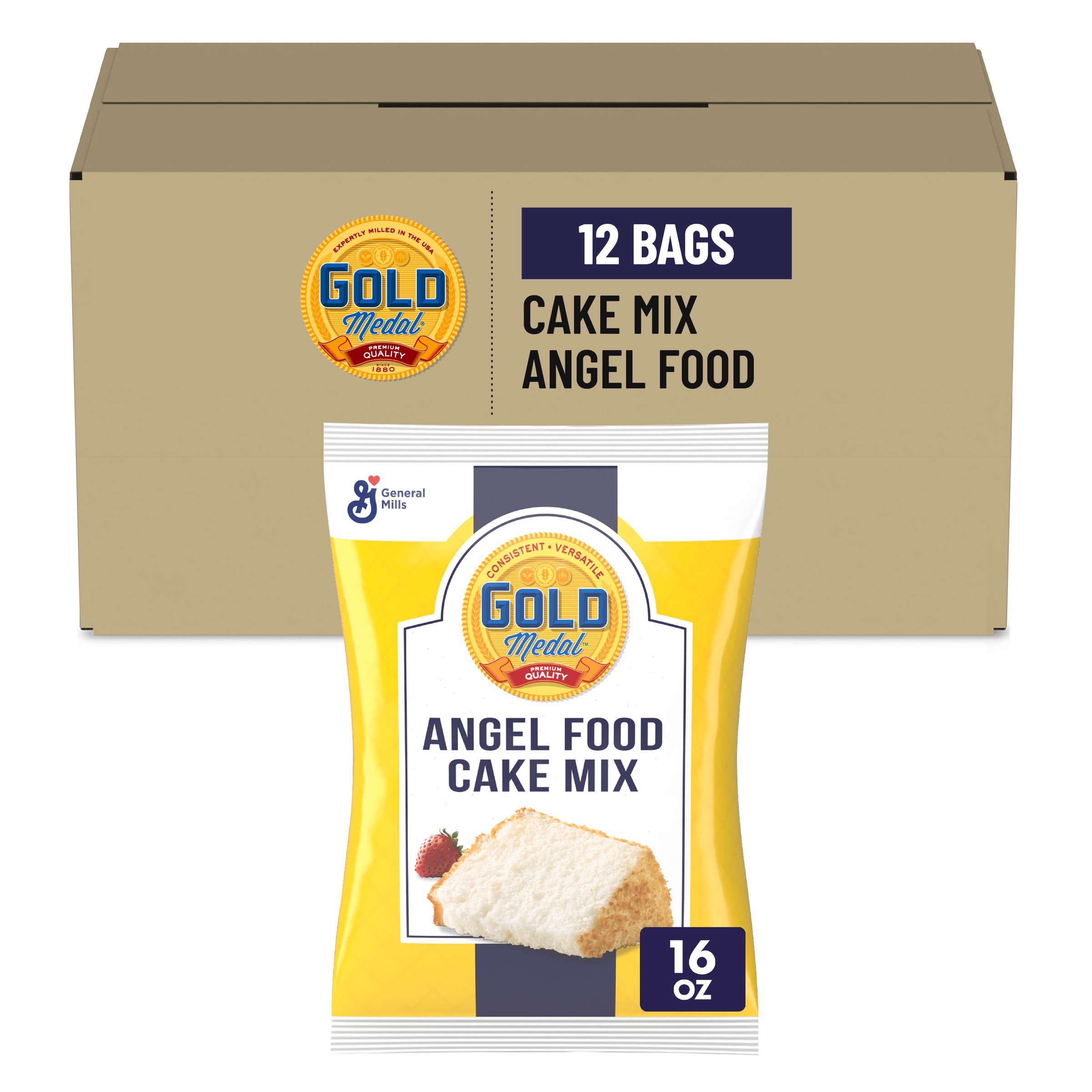  Case Optimized Hero Gold Medal Cake Mix Bag Angel Food 12/16 OZ